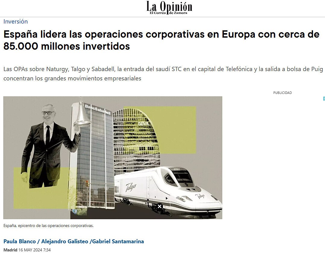 Espaa lidera las operaciones corporativas en Europa con cerca de 85.000 millones invertidos